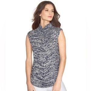 White house Black market, navy white marled sleeveless mock neck sweater, small
